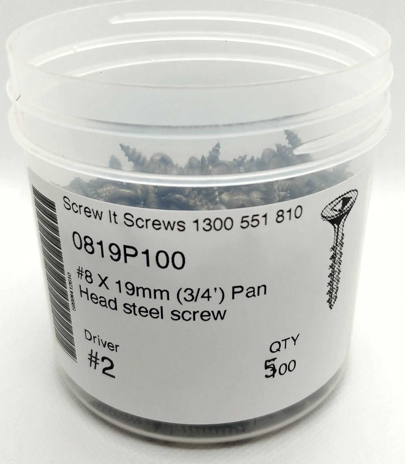 Pan HD Steel Screws 8g X 19mm Qty 500