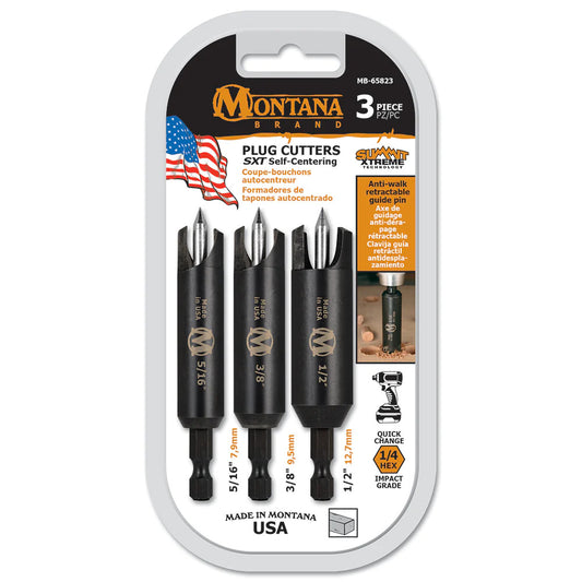 3pc Self Centering Plug Cutters 5/16", 3/8", 1/2"